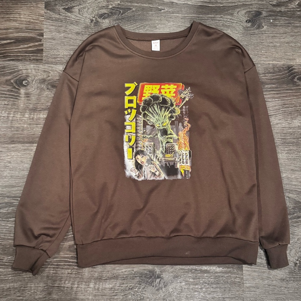 Romwe Brown Comic Graphic Sweatshirt